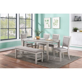 Contemporary Dining 6pc Set Table W 4X Side Chairs and Bench Natural Finish Padded Cushion Seats Chairs Rectangular Dining Table Dining Room Furniture