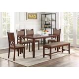 Espresso Color Dining Room Furniture Unique Modern 6pc Set Dining Table 4x Side Chairs and a Bench Solid wood Rubberwood and veneers