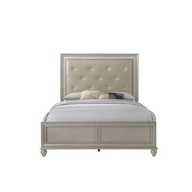 Modern Champagne Faux Finish Upholstered 1pc Full Size Panel Bed Bedroom Furniture B011S00425