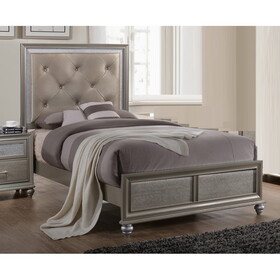 Modern Champagne Faux Finish Upholstered 1pc Twin Size Panel Bed Bedroom Furniture B011S00426