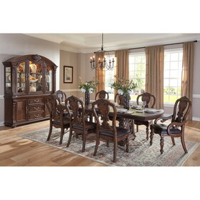Lavish Style Formal Dining 9pc set Dining Table w Extension Leaf 2x Armchairs and 6x Side Chairs Dark Oak Finish Wooden Furniture