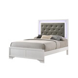Modern White Crocodile Skin Finish Upholstered 1pc Twin Size Youth LED Panel Bed Faux Diamond Tufted Bedroom Furniture B011S00452
