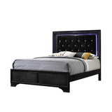 Modern Black Finish Upholstered 1pc Full Size LED Panel Bed Faux Diamond Tufted Bedroom Furniture B011S00455