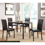 Black Metal Finish 5pc Dining Set Faux Marble Tabletop and 4x Side Chairs Transitional Small Dining Room Furniture