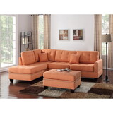 Modern Citrus Color 3pcs Sectional Living Room Furniture Reversible Chaise Sofa and Ottoman Tufted Polyfiber Linen Like Fabric Cushion Couch Pillows B011S00473