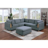 Contemporary Living Room Furniture 6pc Modular Sectional Sofa Set Steel Dorris Fabric Couch 3x Wedges 2x Armless Chair and 1x Ottomans B011S00481