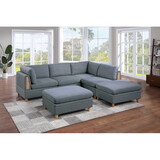 Contemporary Living Room Furniture 6pc Modular Sectional Set Steel Dorris Fabric Couch 2x Wedges 2x Armless Chair and 2x Ottomans B011S00483