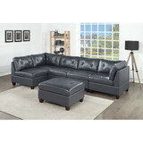 Contemporary Genuine Leather Black Tufted 6pc Modular Sectional Set 2x Corner Wedge 3x Armless Chair 1x Ottoman Living Room Furniture Sofa Couch B011S00491