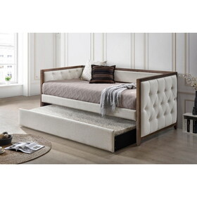 Ultra Stylish Daybed with Trundle 1pc Solid Wood Frame Beige Fabric Upholstered Button-Tufted Modern Home Furniture B011S00503