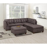 Living Room Furniture Dark Brown Modular Sectional 6pc Set Breathable Leatherette Tufted Couch 2x Corner Wedge 2x Armless Chairs and 2x Ottoman