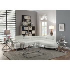 Living Room Furniture Sectional Sofa 2pc Set White Faux Leather Flip-up Headrest Sofa Chaise