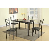 Simple Dining Room Furniture 5pc Dining Set Table and 4x Chairs Faux Marble Top table Black Faux Leather Chairs