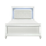Metallic White Finish Queen Bed LED Headboard Button-Tufted Glam Bedroom Furniture