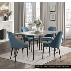 Sleek Design 5pc Dining Set Table and 4x Side Chairs Blue Velvet Casual Metal Frame Stylish Dining Furniture