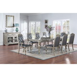 Traditional Silver / Grey Finish 9pc Dining Set Table w 2x Arm Chairs 6x Side Chairs Rubber wood Intricate Design Tufted back Cushion Seat Dining Room Furniture B011138658