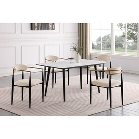 Contemporary 5pc Dining Set White Sintered Stone Table and Taupe Chairs Fabric Upholstered Stylish Furniture B011139602