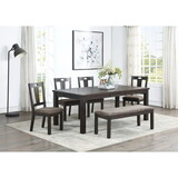 Transitional Style 6pc Dining Room Set Dining Table w Leaf 1x Bench and 4x Side Chairs Dark Grey Finish Cushion Seats Kitchen Dining Furniture B011P144692