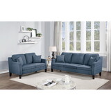 2pc Sofa Set Sofa and Loveseat Living Room Furniture Navy Blended Chenille Cushion Couch w Pillows B011S00641