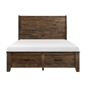 Burnished Brown Finish Classic Queen Bed with Footboard Storage All Solid Rubberwood Platform Bed Bedroom Furniture B011S00651
