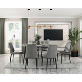 Contemporary Sleek Design Dining Set 7pc Dining Table and Gray velvet Chairs Stunning Sintered Stone Tabletop Metal Frame Dining Furniture B011P146559