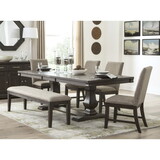 6pc Dining Set Traditional Style Dining Table Double Pedestal Base and Upholstered Beige Side Chairs Bench Dining Wooden Furniture B01143654