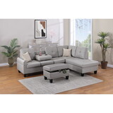 Grey Faux Leather Living Room Furniture 3-PCS Sectional Sofa Set LAF Sofa RAF Chaise and Storage Ottoman Cup Holder Couch B011S00671