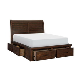 6 Drawers Queen Platform Bed 1pc Sleigh Headboard Brown Finish Classic Bedroom Furniture Storage Bed P-B01151900