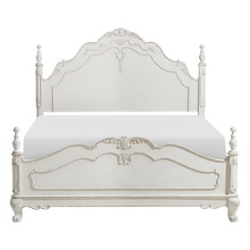 Victorian Style Antique White Full Bed 1pc Traditional Bedroom Furniture Floral Motif Carving Classic Look Posts P-B011P151480