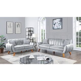 Contemporary 2-pcs Sofa Set Living Room Furniture Light Gray Velvet Couch Sofa and Loveseat Plush Cushion Unique Lines Plush Sofa. P-B011S00723
