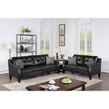 Contemporary Living Room Furniture 2-pcs Sofa Set Black Gel Leatherette Couch Sofa and Loveseat Plush Cushion Tufted Plush Sofa Pillows P-B011S00728