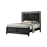 Modern Glam Style Black Finish Upholstered 1pc King Size Panel Bed Diamond Patterned Faux-crystal Button Tufted Solid Wood Wooden Bedroom Furniture B011S00741