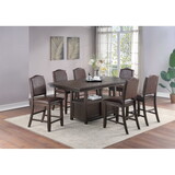 Dining Room Furniture Rustic Espresso Counter Height Table w Storage Base High Chairs 7pc Counter HT. Dining Set Rustic Espresso Faux Leather Upholstered Seats