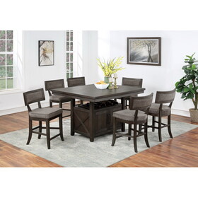Dining Room Furniture Counter Height Dining Table w Butterfly Leaf Rustic Espresso Storage Base 7pc Dining Set 6x High Chairs Unique Design Back B011S00789