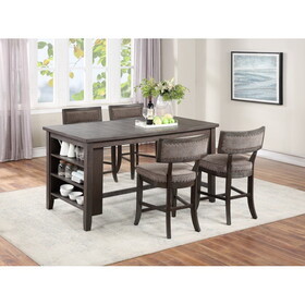 Dining Room Furniture Counter Height Dining Table w Side Shelves Rustic Espresso 5pc Dining Set Table and 4x High Chairs Unique Design Back B011S00790