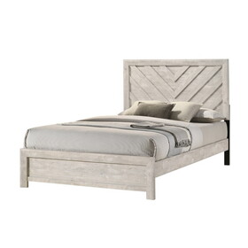 1pc King Size Bed Rustic Beige Gray Finish Wooden Bedroom Furniture Geometric Design Chevron Pattern B011S00807