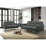 Anthracite Gray Top Grain Leather 2pc Sofa Set Sofa and Loveseat Contemporary Living Room Furniture Full Leather Couch B011S00810
