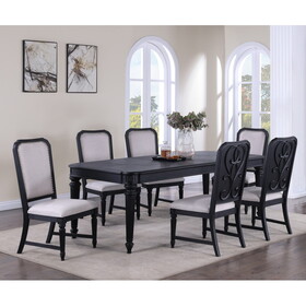 Formal Traditional 7pc Dining Room Set Dark Brown Finish 18" Extension Leaf Table Tufted Upholstered Chairs Beautiful Carved Legs Dining Room Furniture B011P165074