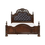 Formal Traditional Eastern King Bed 1pc Button Tufted Upholstered Headboard Posts Cherry Finish Bedroom Furniture Carving Wood Design B011P168484