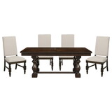 Modern 5pc Dining Set Extendable Table and 4 Side Chairs Cream Upholstered Wooden Dining Furniture Dark Oak Finish B011S00825