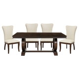 Modern Traditional 5pc Dining Set Table with Extension Leaf and 4 Upholstered Chairs Dark Cherry Finish Wooden Kitchen Dining Furniture B011S00828