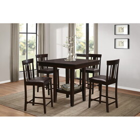5pc Counter Height Dining Set Espresso Finish Counter Height Table with Shelf and 4 Counter Height Chairs Set Wooden Furniture Dining Kitchen Set B011S00847