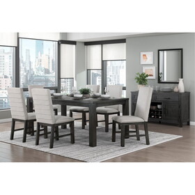 Antique Black Finish Modern 7pc Dining Set Rectangular Table and 6 Upholstered Chairs Textured Gray Wooden Dining Room Furniture B011P170575