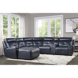 6-Piece Modular Reclining Sectional with Left Chaise Navy Blue Premium Faux Leather Tufted Details Solid Wood Modern Living Room Furniture Plush Pillow-Back Seating B011S00851