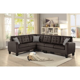 Dark Brown Reversible 4-Piece Sectional Sofa Tufted Detail Textured Fabric Upholstered Solid Wood Contemporary Living Room Furniture L-Shape Sofa Couch B011S00854