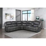 Modern 3-Piece Power Reclining Sectional with Right Side Console Dark Gray Breathable Faux Leather USB Ports Solid Wood Living Room Furniture