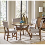 Light Oak Finish 5pc Round Dining Set Table and 4 Side Chairs Mid-Century Modern Design Kitchen Breakfast Wooden Furniture