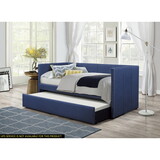 Blue Fabric Upholstered 1pc Day Bed with Pull-out Trundle Nailhead Trim Wood Frame Furniture