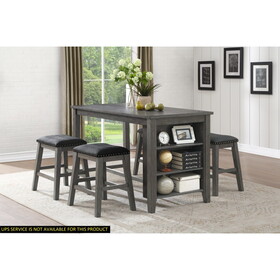 Gray Finish 5pc Counter Height Set Multifunctional Counter Height Table with 4 Stools Black Faux Leather Upholstery Nailhead Trim Dining Room Furniture