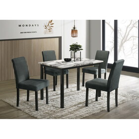 Charcoal Finish Wool Fabric Chairs Faux Marble Top Table 5pc Dining Set Kitchen Dinette Cushions Upholstered 4x Chairs Dining Room B011S00884