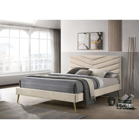 Mid-century Modern Beige Flannelette Chevron Tufted Design 1pc Twin Size Bed Padded Headboard Bedroom Furniture